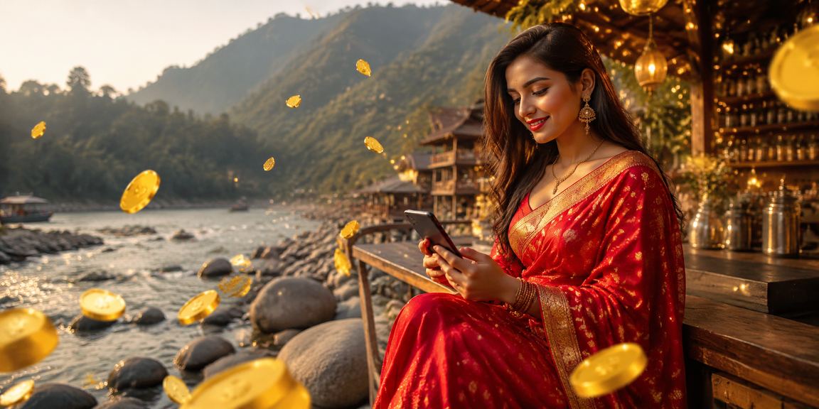 সিলেটে শাড়ি পরা মডেল মোবাইলে স্পোর্টস বেটিং করছেন